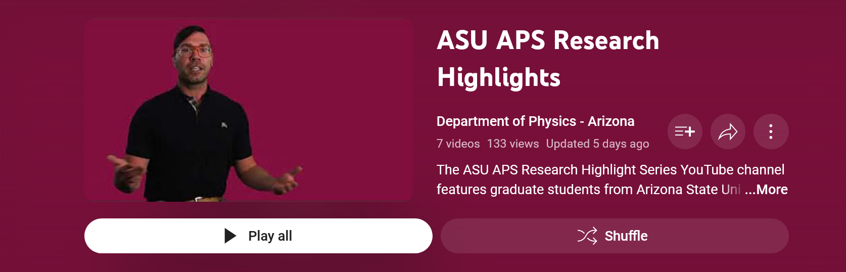 A screenshot of the APS Chapter at ASU's YouTube series